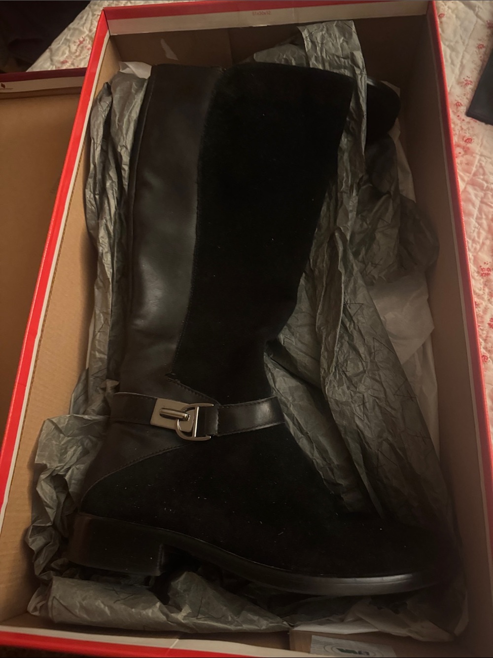 Aerosoles memory foam comfortBlack Leather & Suede Boots with Decorativet Buckle